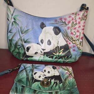 Anuschka Hand Painted Leather Panda Crossbody Bag + Matching Wallet